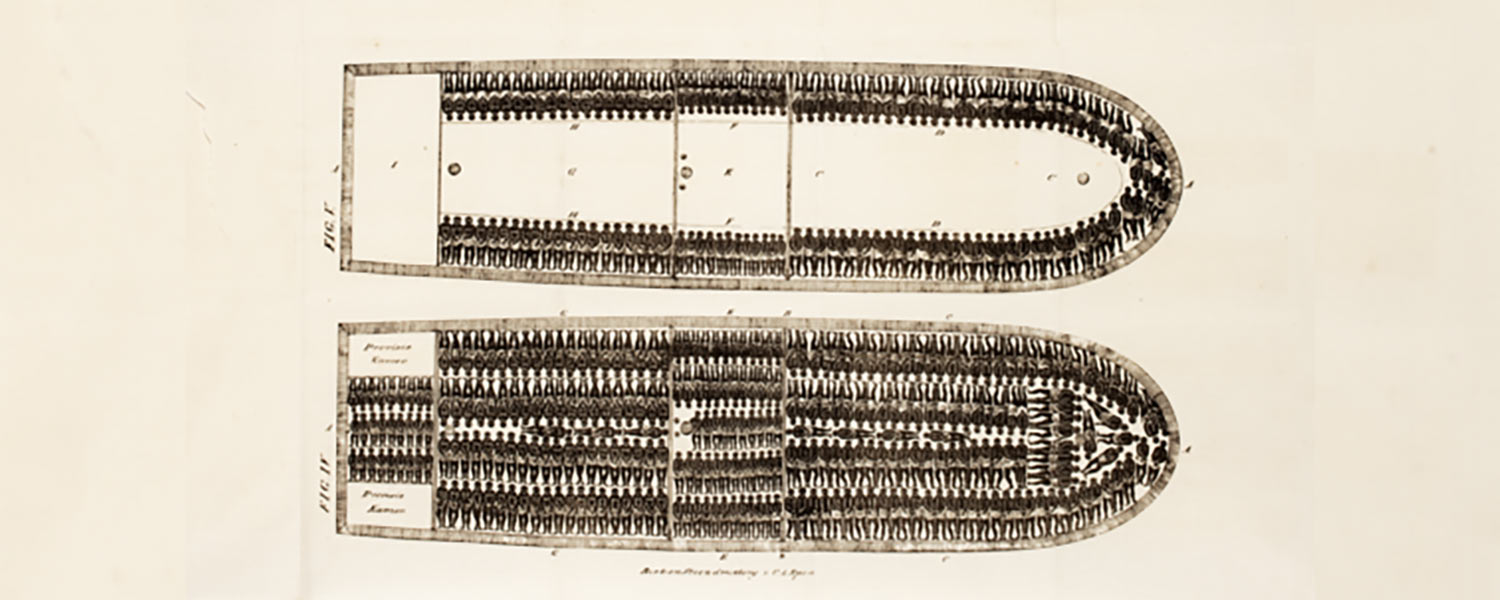 Diagram representing how slaves were cramped into ships during the Trade Triangle to be taken to Bordeaux