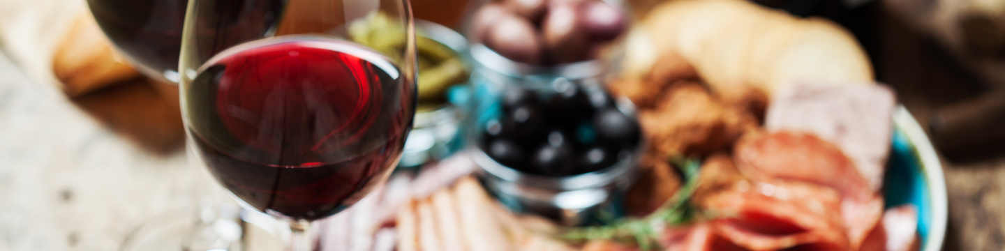 Glass of red wine (Zinfandel) with foods